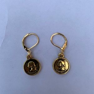 black distressed gold coin earrings